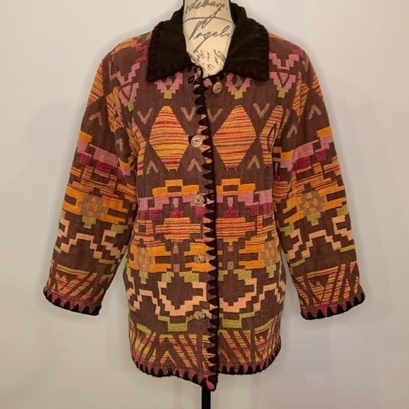 Vintage Jackets & Blazers - Vintage Jennifer & Grace southwest blanket tapestry textured coat jacket M